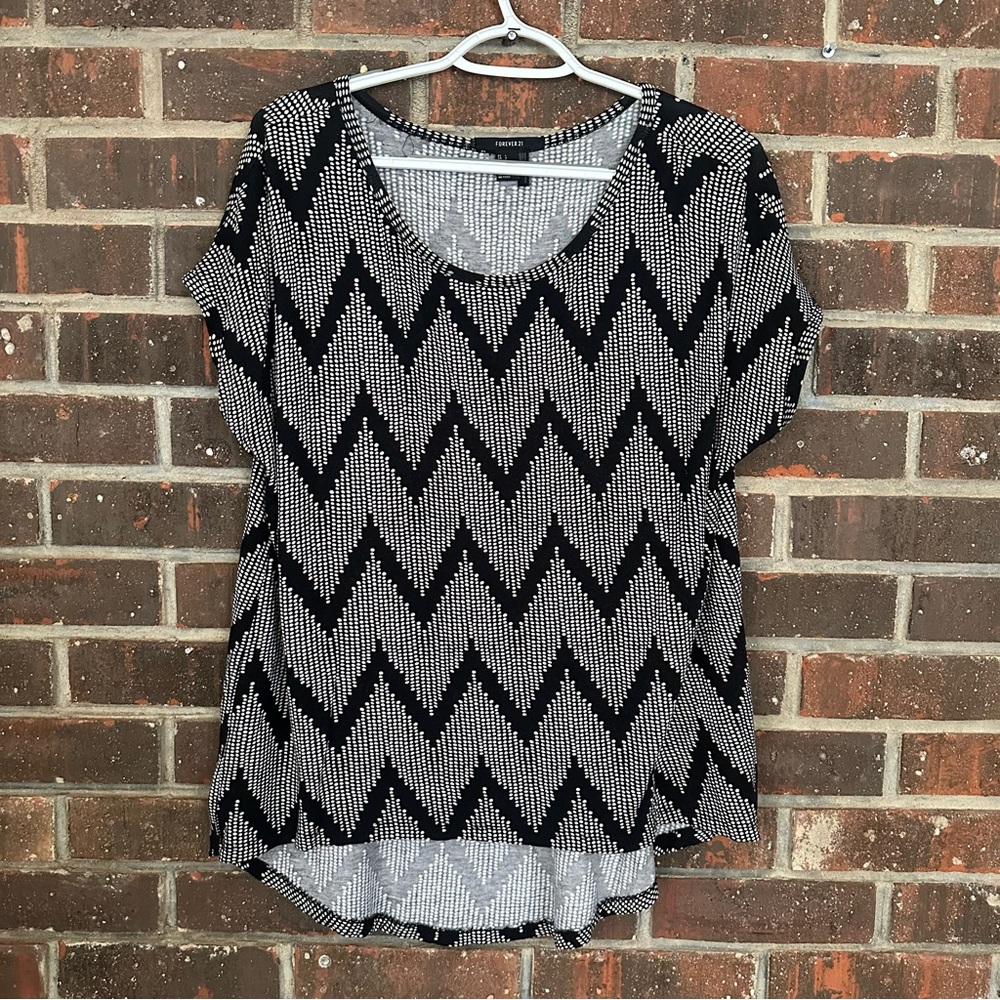 Black and White Spotted Forever 21 Chevron Top